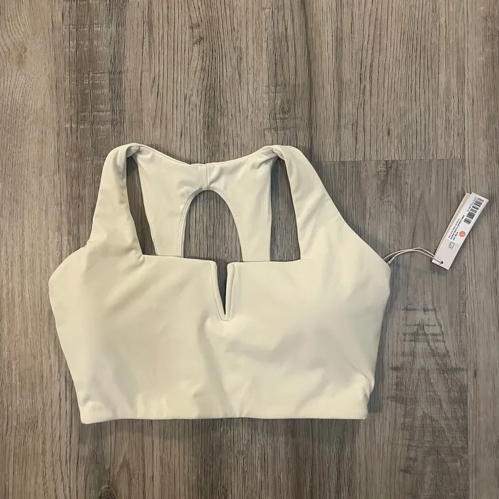 NWT $46 BuffBunny Buff Bunny Nubre Notch Sports Bra in Oat Milk (Cream) Sz L - Picture 7 of 16